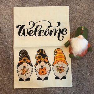 Gnome Vertical Double Sided Fall Welcome Garden Yard Flag & Gnome Elf Doll Decor